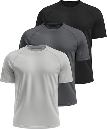 Huukeay 3 Pack Men's Big and Tall Swim Shirts,UPF 50+ Sun Protection Rash Guard Quick Dry Beach Fishing Water Tops in Kuwait