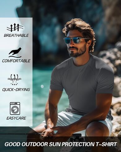 Huukeay 3 Pack Men's Big and Tall Swim Shirts,UPF 50+ Sun Protection Rash Guard Quick Dry Beach Fishing Water Tops in Kuwait