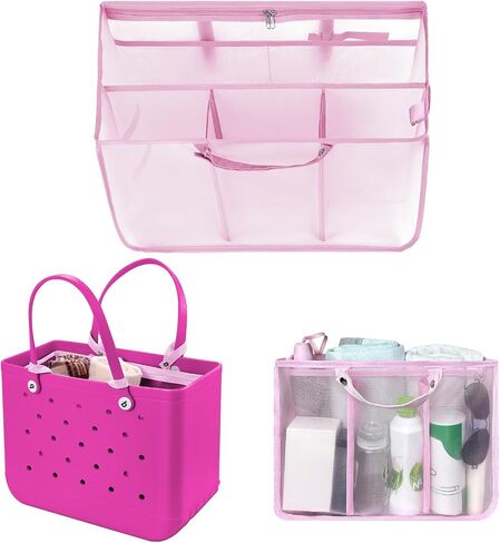XYFuuee Beach Bag Organizer Inserts for X Large Bogg Bag Accessories, Original XL Lightweight Mesh Insert Divider Pouch, Organizing Rubber Tote Bags, Save Storage Space (Gray) in Saudi Arabia