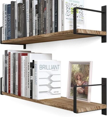 wallniture colmar 48 "أرفف عائمة ريفية لديكور غرفة المعيشة، رف كتب الحائط، رف عائم للمطبخ، أرفف مثبتة على الحائط للمكتب، أرفف حائط لديكور غرفة النوم، مجموعة محترقة من 2 in Saudi Arabia
