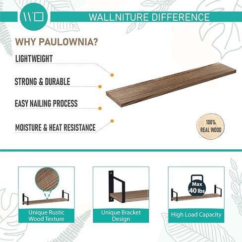 wallniture colmar 48 "أرفف عائمة ريفية لديكور غرفة المعيشة، رف كتب الحائط، رف عائم للمطبخ، أرفف مثبتة على الحائط للمكتب، أرفف حائط لديكور غرفة النوم، مجموعة محترقة من 2 in Saudi Arabia