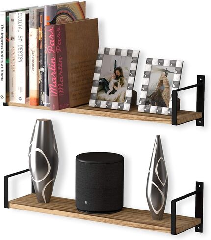 wallniture colmar 48 "أرفف عائمة ريفية لديكور غرفة المعيشة، رف كتب الحائط، رف عائم للمطبخ، أرفف مثبتة على الحائط للمكتب، أرفف حائط لديكور غرفة النوم، مجموعة محترقة من 2 in Saudi Arabia