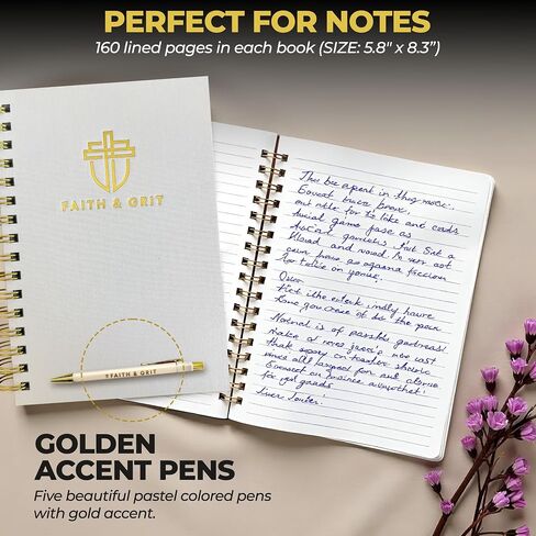 FAITH & GRIT - Boutique Bible Study Supplies or Bible Journal Kit with Tools for Note Taking That Include Bible highlighters, Luxury pens, Transparent Sticky Notes, and A5 Linen Linen Journal (Pink) in Saudi Arabia