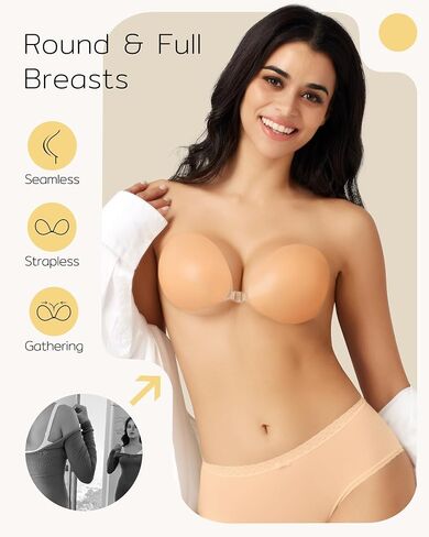 Niidor Adhesive Strapless Bra for Women Sticky Invisible Push up Silicone Bra for Backless Dress 2025 Upgraded Clasp Bras in Kuwait