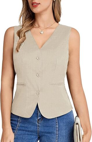 Belle Poque Women Suit Vest Button Down Dressy Vest Tops Waistcoat with Pockets in Kuwait