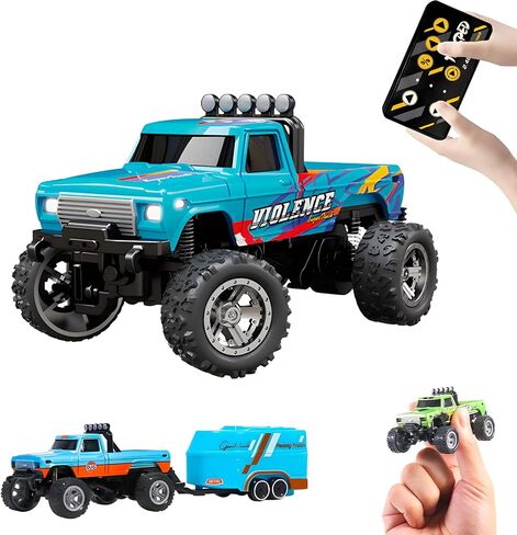 Mini Rc Truck, Mini RC Monster Truck, 1:64 Scale Monster Truck Remote Control Car with Lights, 2.4Ghz Remote Control, Mini Alloy Monster Truck Rc, Speed/Steering Adjustable (Green) in Kuwait