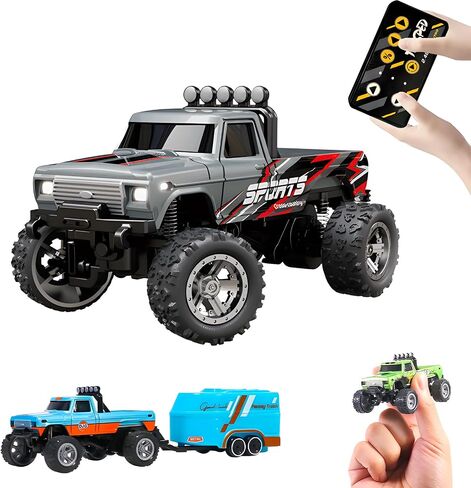 Mini Rc Truck, Mini RC Monster Truck, 1:64 Scale Monster Truck Remote Control Car with Lights, 2.4Ghz Remote Control, Mini Alloy Monster Truck Rc, Speed/Steering Adjustable (Green) in Kuwait