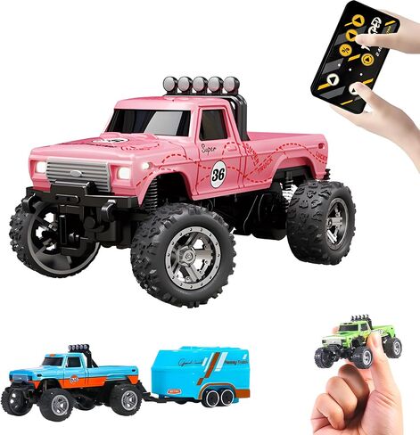 Mini Rc Truck, Mini RC Monster Truck, 1:64 Scale Monster Truck Remote Control Car with Lights, 2.4Ghz Remote Control, Mini Alloy Monster Truck Rc, Speed/Steering Adjustable (Green) in Kuwait