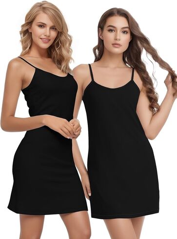 Buauty 2 Packs Slip Dress, Spaghetti Strap Dresses for Women, Cami Halter Neck Tank Plus Size Slips No Static in Saudi Arabia