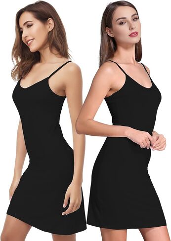 Buauty 2 Packs Slip Dress, Spaghetti Strap Dresses for Women, Cami Halter Neck Tank Plus Size Slips No Static in Saudi Arabia