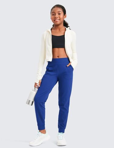 CRZ YOGA Butterlift Girls Joggers with Pockets - Athletic Active Casual Lounge Running Pants for Kids Teen Soft in Saudi Arabia