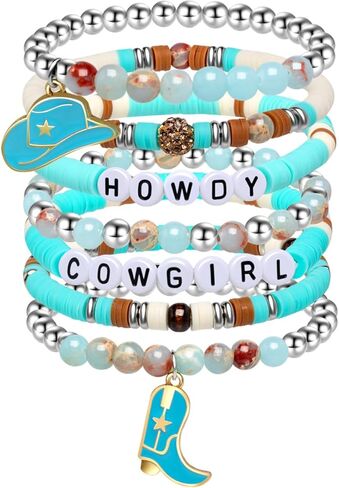 Artlunar Western Cowgirl Beaded Stretch Bracelets, Stackable cowgirl hat boot accessories, Bohemian Jewelry for Women Girls Teens Christmas Birthday Gift in Kuwait
