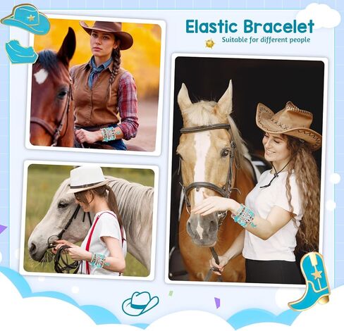 Artlunar Western Cowgirl Beaded Stretch Bracelets, Stackable cowgirl hat boot accessories, Bohemian Jewelry for Women Girls Teens Christmas Birthday Gift in Kuwait