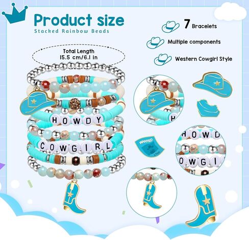 Artlunar Western Cowgirl Beaded Stretch Bracelets, Stackable cowgirl hat boot accessories, Bohemian Jewelry for Women Girls Teens Christmas Birthday Gift in Kuwait