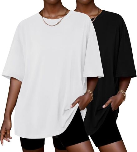 Ekouaer 2 Pack Tops Tops Short Servize Tirts Summer Spring Tops 2025 Basic Disual Top S-XXL in Kuwait