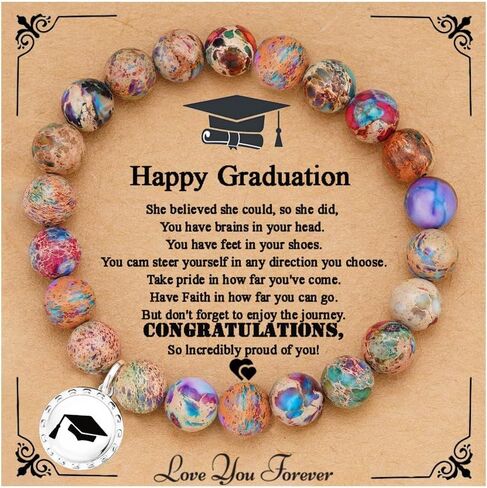 Graduation Gifts for Her- Women Natural Colorful Imperial Jasper Stone Bracelet Graduation Mothers Day Teacher Appreciation Gifts with Gift Message Card in Saudi Arabia