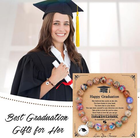 Graduation Gifts for Her- Women Natural Colorful Imperial Jasper Stone Bracelet Graduation Mothers Day Teacher Appreciation Gifts with Gift Message Card in Saudi Arabia