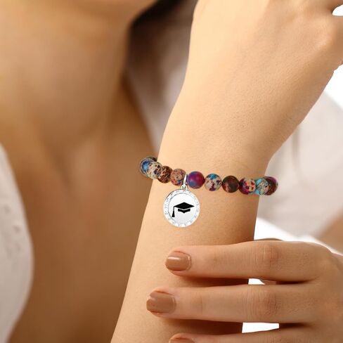 Graduation Gifts for Her- Women Natural Colorful Imperial Jasper Stone Bracelet Graduation Mothers Day Teacher Appreciation Gifts with Gift Message Card in Saudi Arabia