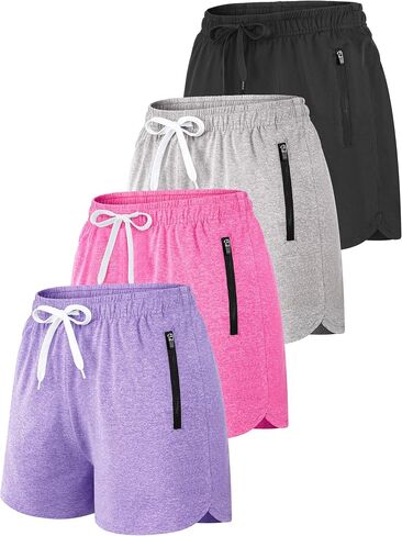 Resinta 4 Pack Girls Athletic Shorts Dry-Fit Soccer Running Shorts for Kids Workout Gym Active Apparel with Zipper Pockets in Saudi Arabia