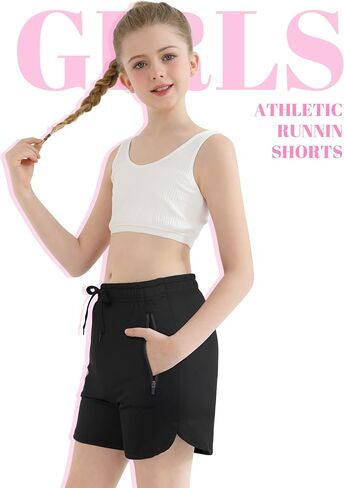Resinta 4 Pack Girls Athletic Shorts Dry-Fit Soccer Running Shorts for Kids Workout Gym Active Apparel with Zipper Pockets in Saudi Arabia