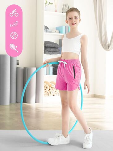 Resinta 4 Pack Girls Athletic Shorts Dry-Fit Soccer Running Shorts for Kids Workout Gym Active Apparel with Zipper Pockets in Saudi Arabia