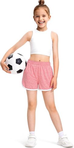 BOOPH 4 Packs Girls Shorts Quick Dry Kids Athletic Soccer Running Dolphin Shorts with Pockets in Saudi Arabia