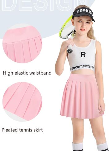 Girls Tennis Skirt Athletic Plate Skort A-Line Kids Golf Skirt مع الجيوب الرياضية السراويل للتشجيع in Kuwait