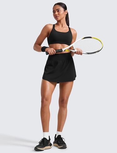 CRZ YOGA High Waisted Side Slit Tennis Skirts for Women - Mini Lined A Line Running Athletic Skort with Inner Pockets in Kuwait