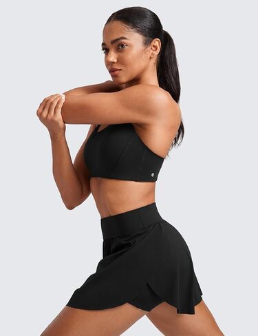 CRZ YOGA High Waisted Side Slit Tennis Skirts for Women - Mini Lined A Line Running Athletic Skort with Inner Pockets in Kuwait