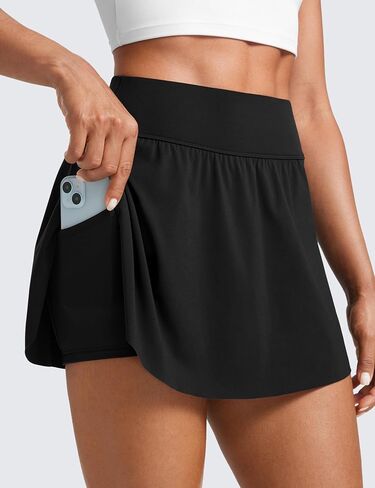 CRZ YOGA High Waisted Side Slit Tennis Skirts for Women - Mini Lined A Line Running Athletic Skort with Inner Pockets in Kuwait
