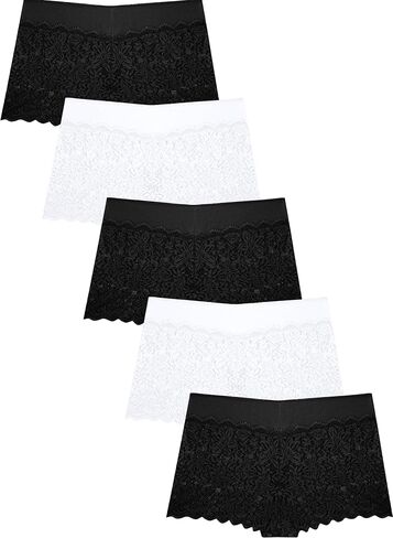 Womens Underwear Lace Boy Shorts Breathable Panties Stretch Cotton Waistband Underwear Women 5 Pack in Saudi Arabia