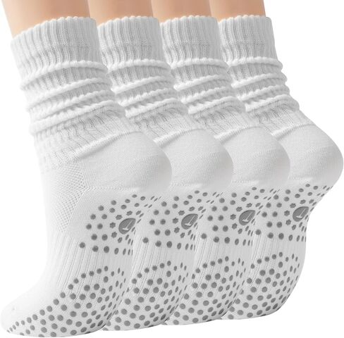 Pilates Slouch Crew Socks for Women, Grip Yoga Socks with Non Slip Grippers for Barre Ballet Dance Hospital Workout in Saudi Arabia