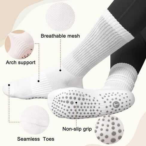 Pilates Slouch Crew Socks for Women, Grip Yoga Socks with Non Slip Grippers for Barre Ballet Dance Hospital Workout in Saudi Arabia