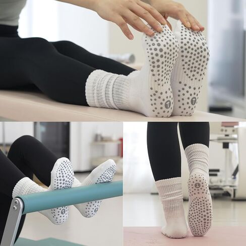 Pilates Slouch Crew Socks for Women, Grip Yoga Socks with Non Slip Grippers for Barre Ballet Dance Hospital Workout in Saudi Arabia