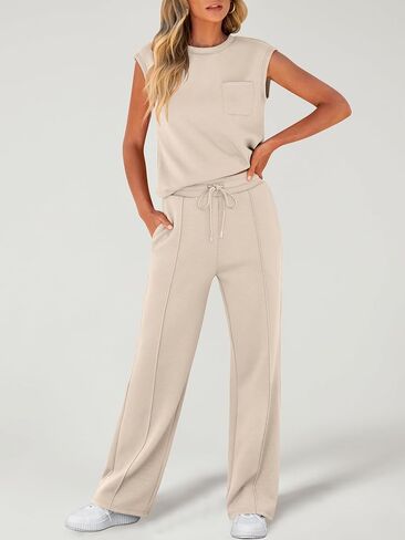 ANRABESS Two Piece Sets for Women Summer Sleeveless Sweatsuits Wide Leg Casual Lounge Set Matching Vacation Travel Outfits in Saudi Arabia