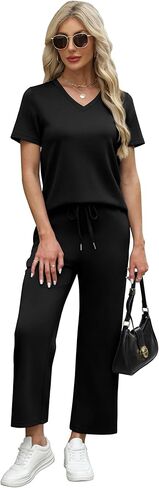 WIHOLL 2 Piece Sets for Women Summer Lounge Set Wide Leg Pants Matching Set Vacation Travel Outfits Beach Clothing in Kuwait