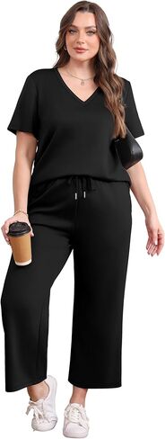 WIHOLL 2 Piece Sets for Women Summer Lounge Set Wide Leg Pants Matching Set Vacation Travel Outfits Beach Clothing in Kuwait