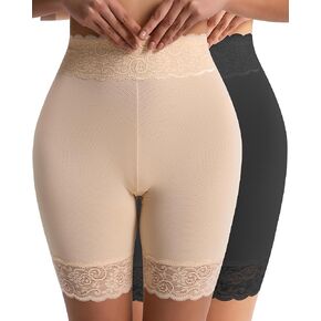 Women's Slip Shorts for Under Dresses Cooling Anti Chafing High Waisted Underwear,Seamless Lace Shorts Under Skirts