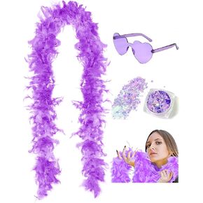 45g 2Yard Feather Boa with Body Glitter and Heart Sunglasses for Women and Teen Girls Bachelorette Party Halloween