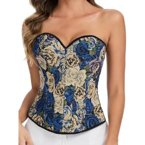 Kiwi Rata Women's Sexy Overbust Vintage Corset Ploral Pattern Bustier Top Lace Up Up