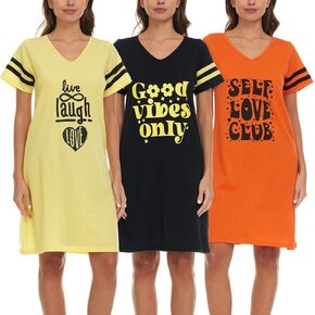 Lati Fashion 3 Pack Nightgowns For Women Soft Cotton Short Sleeve Sleepshirt Casual Sleepwear Nightdress Size M-2X