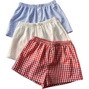 MakeMeChic Women's 3 Pack Linen Shorts Summer Comfy Sleep Pajama Boxer Shorts