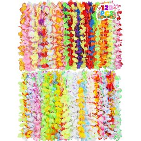 Luau Party Decorations, Hawaiian Themed Leis Necklace Costume Accessories, Colorful Hawaiian Leis Tropical Theme Silk Flower Clothing Accessories Bulk, Hawaii Flower Lays Summer Pool Supplies