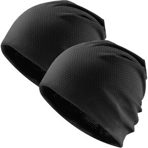 2 Pack Cooling Skull Caps for Men Women - Sweat Wicking Stretchy Cycling Caps, Sports Running Hats, Helmet Liner