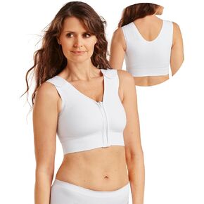 Sophia Post Surgical Bra with Zipper | Comfortable Mastectomy Bra with Pockets | Front Closure Compression Bra