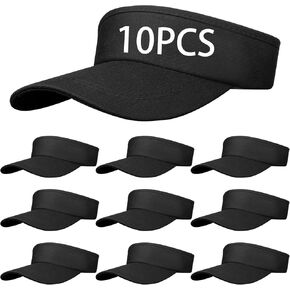 10 PCS Black Empty Top Hat Bulk Solid Color Blank Adjustable Sport Sun Visor Hats Athletic Visor Caps for Women and Men Summer Outdoor Anti Ultraviolet for Beach Golf Tennis Baseball