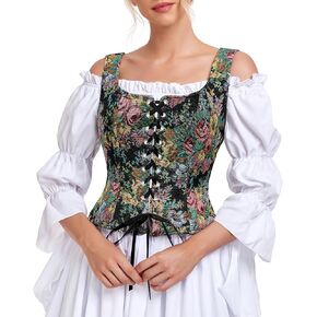 Century Star Renaissance Costume Women Pirate Medieval Viking Floral Corset Top Ren Faire Vest Victorian Plus Size Bodice