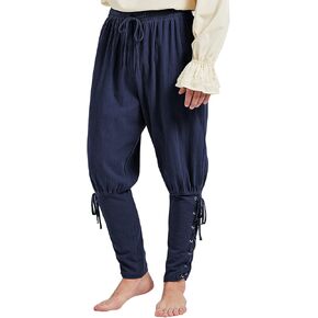 Men's Pirate Renaissance Pants with Ankle Banding - Medieval Viking Navigator Costume Cosplay - Drawstrings