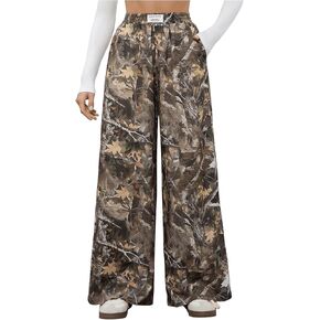 Girl's Wide Leg Camo Pants Elastic High Waisted Baggy Long Trousers Streetwear