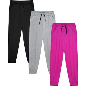 Vogrye 3 Pack: Girls Fit Grid Fit Grouds Pants Soft Active Athletic Children